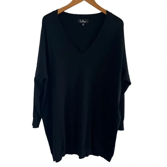 Lulu's Classic Black Knit Sweater Dress Size M/L - Picture 2 of 10